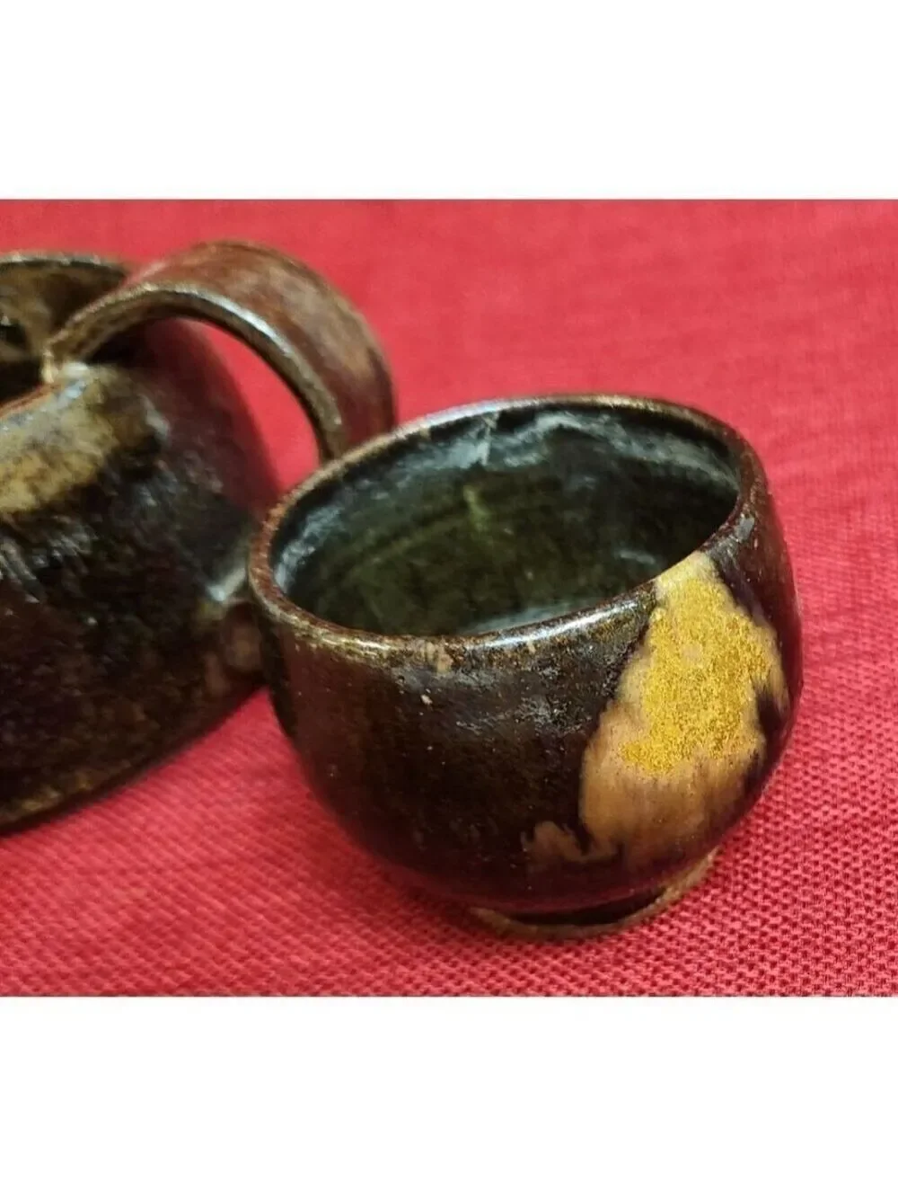Vintage Ceramic Creamer Pitcher & Small Cup Set, Coffee Bar, Unique Pottery, 198